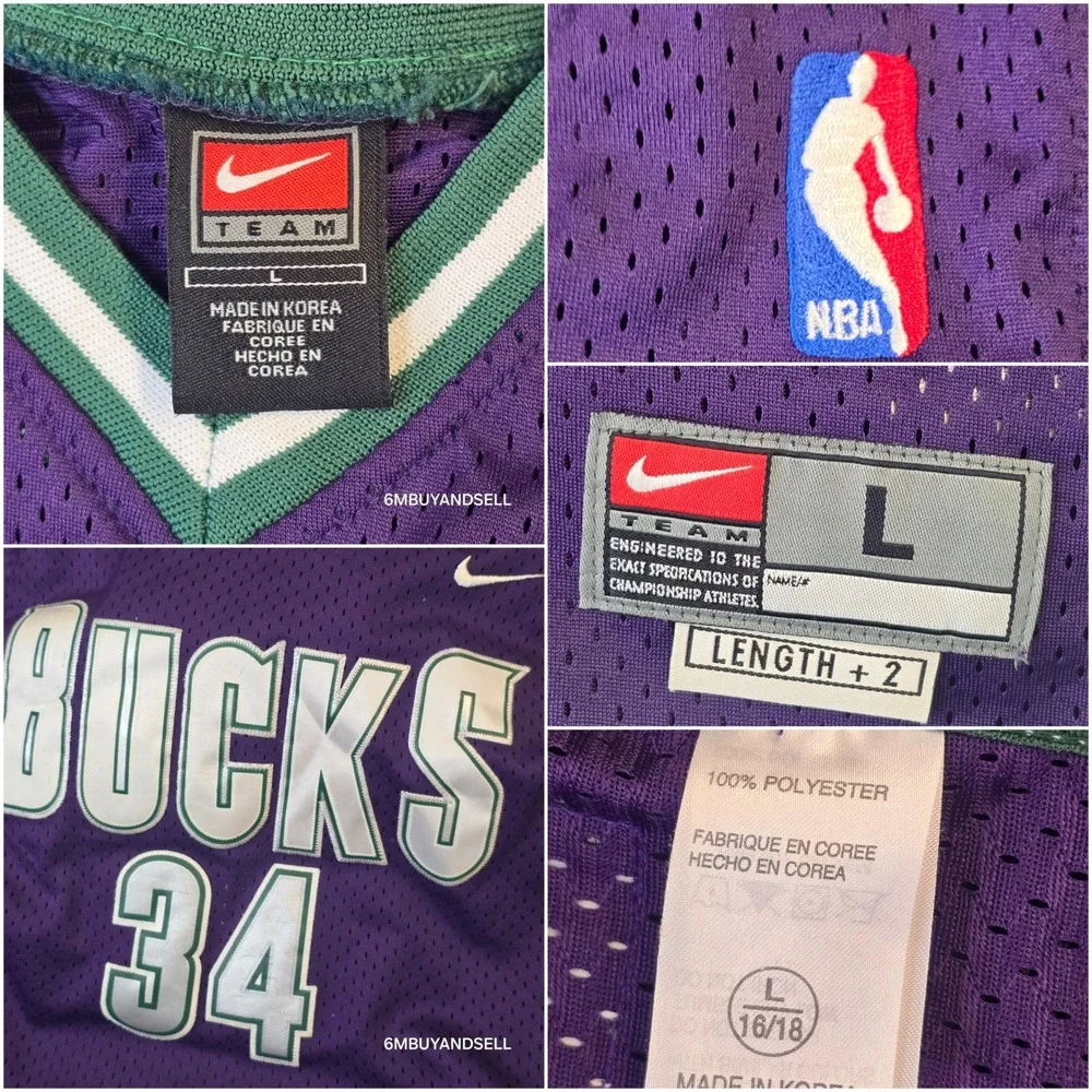 Nike Ray Allen #34 Milwaukee Bucks Jersey Youth L 16/18 Purple Green NBA Vintage